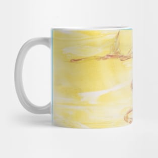 Landscape in yellow tones. Encaustic, art decoration, sketch. Mug